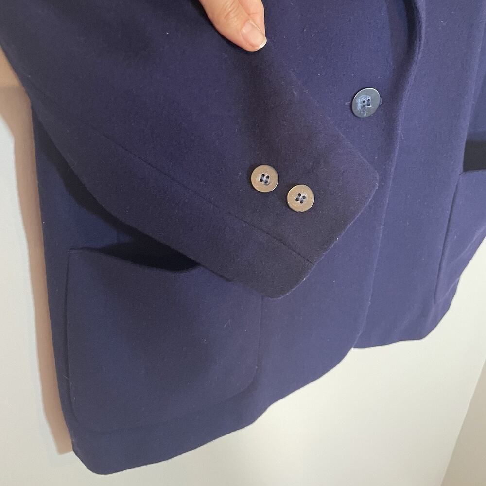 VTG Lands End Cashmere Wool Fleece Blazer Jacket Sz 14 Womens Blue One Button - Picture 7 of 8